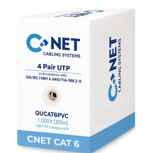 CNET CAT6 UTP COPPER CABLE 24 AWG PVC ICE BLUE 305M BOX - QUCAT6PVC