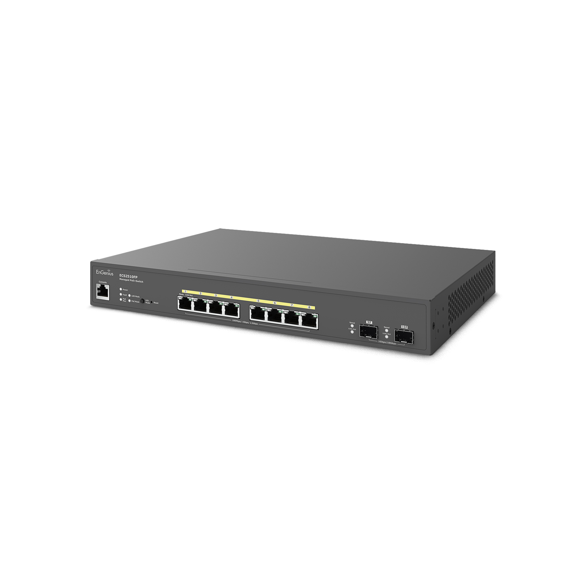 Cloud Managed 8 Port Switch 240W PoE+ Multi-Gigabit 2.5 Gb w/ 2 SFP+ Uplink Ports ECS2510FP