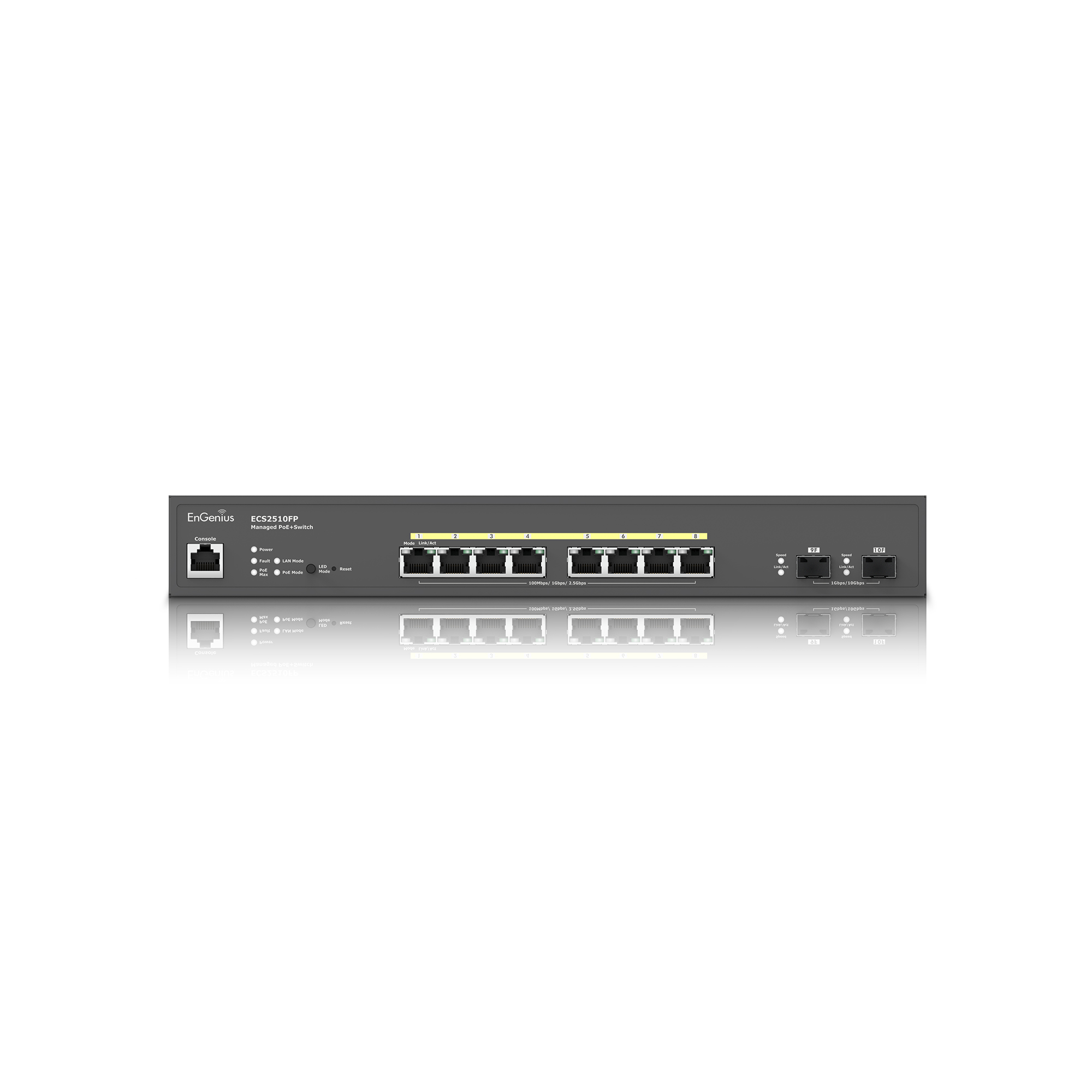 Cloud Managed 8 Port Switch 240W PoE+ Multi-Gigabit 2.5 Gb w/ 2 SFP+ Uplink Ports ECS2510FP