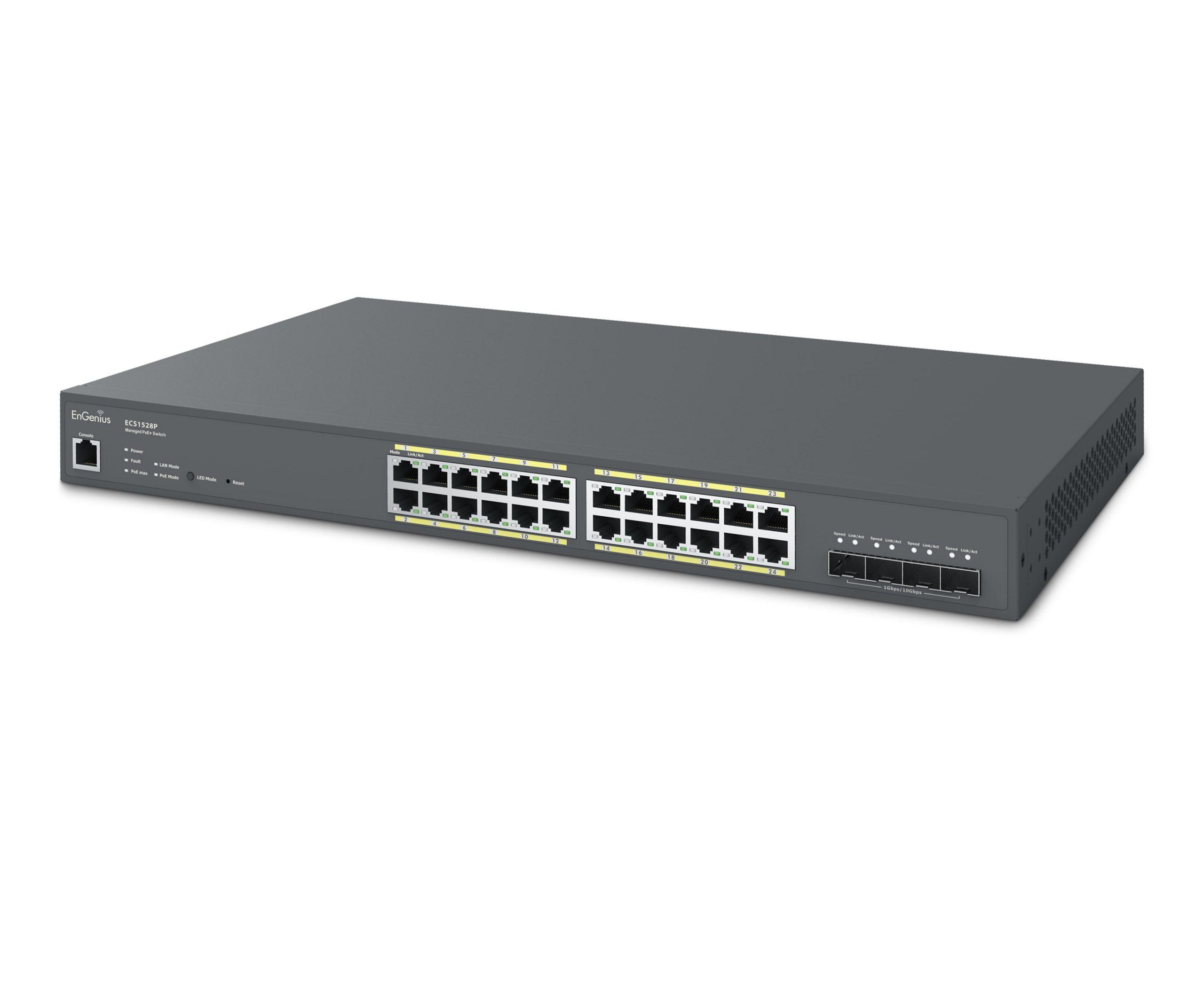 Cloud Managed 240W 24-Port Gigabit Switch PoE+ with 4 SFP+ Ports ECS1528P