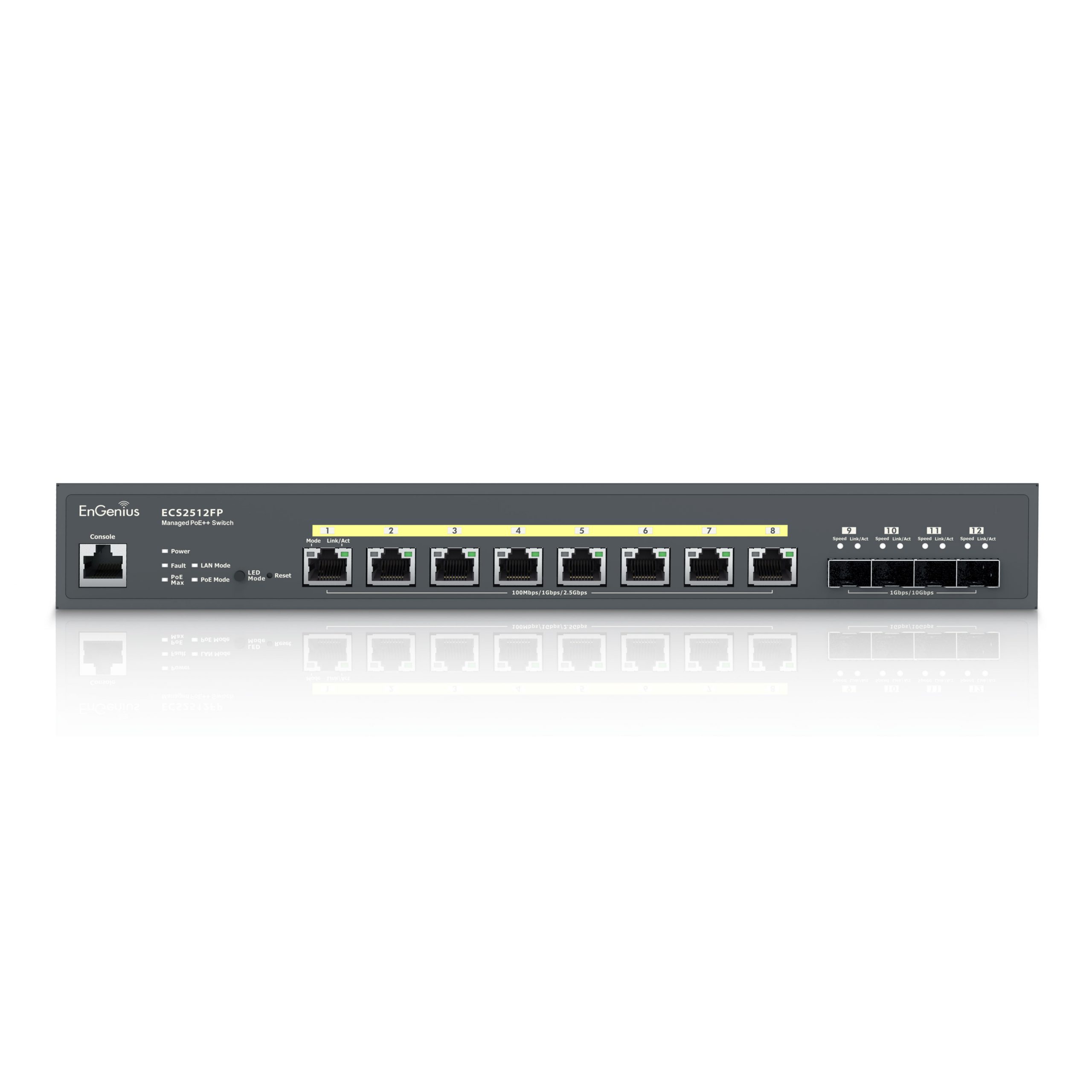Cloud Managed 8-Port 240W PoE++ Multi Gigabit 2.5 Gb Switch w/ 4 SFP+ Uplink Ports ECS2512FP